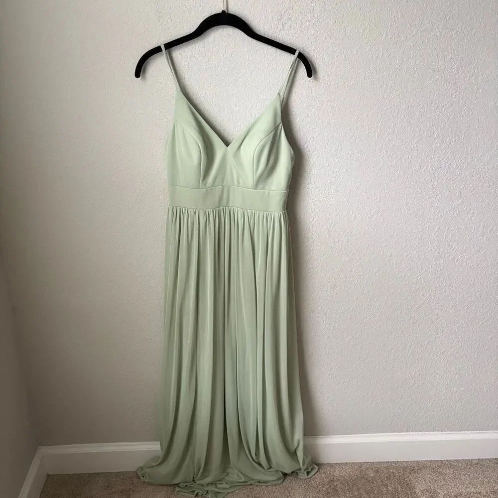 Azazie Kiri Floor Length Dress Sage Green Size 4